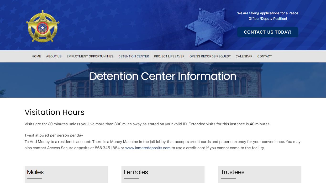 Detention Center Information | DeWitt County Sheriff's Office | Cuero, TX